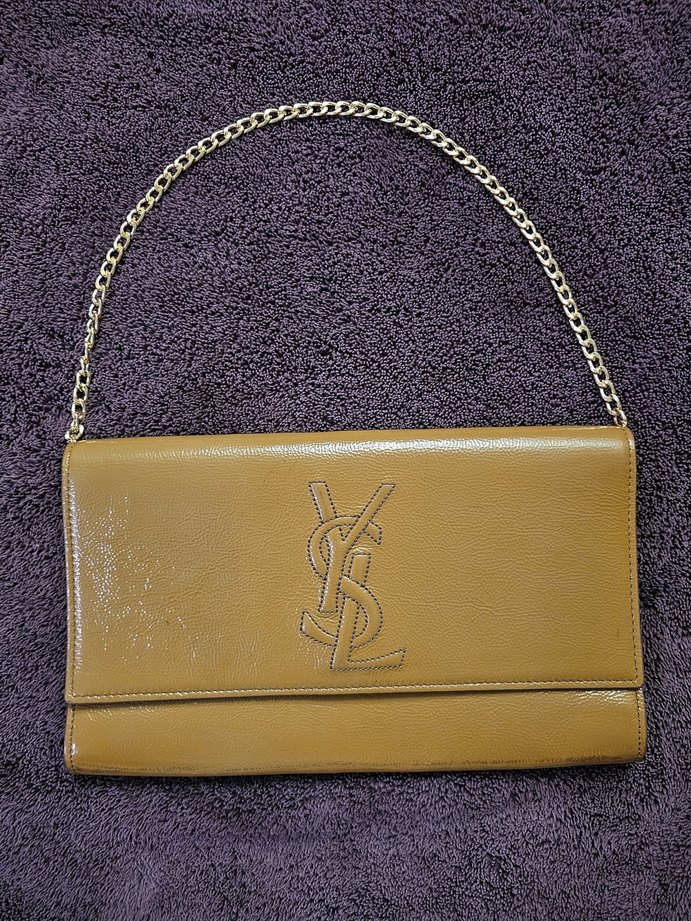 Saint Laurent Olive Brown Monogram Leather Shoulder Bag